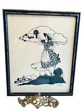 Silhueta vintage Eva Schonberg emoldurada corte papel senhora com flores e pássaros comprar usado  Enviando para Brazil