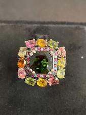 ANEL PRATA ESTERLINA 925 CORTE DIAMANTE TURMALINA DIOPSÍDEO CROMO NATURAL 8X8 comprar usado  Enviando para Brazil