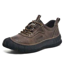 Sapatos masculinos casuais de couro antiderrapantes com cadarço sapatos de caminhada planos ao ar livre, usado comprar usado  Enviando para Brazil