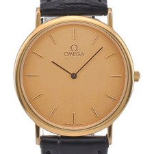 Relógio masculino OMEGA De Ville folheado a ouro/couro mostrador dourado quartzo H#142403 comprar usado  Enviando para Brazil