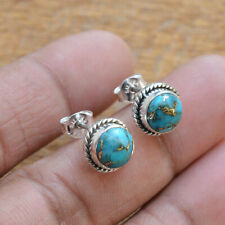 Brincos femininos de prata esterlina 925 azul cobre turquesa sólido #067 comprar usado  Enviando para Brazil