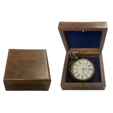 Usado, Relógio de bolso de latão envelhecido com caixa de madeira 3-1/4" - estilo vintage antigo comprar usado  Enviando para Brazil