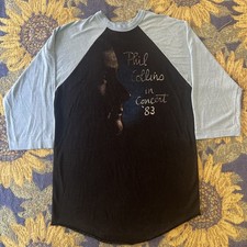 Camisa rara vintage 1983 Phil Collins concerto turnê Raglan preta rosto azul 17,5x27” comprar usado  Enviando para Brazil