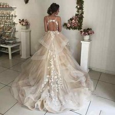 Vestidos de noiva de praia de renda floral champanhe sexy sem costas babados inchados nupciais comprar usado  Enviando para Brazil