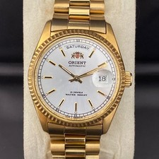 Raro relógio Orient President ouro automático 46E901-91 índice bastão ouro data dia comprar usado  Enviando para Brazil