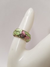 Anel pintado à mão verde esmalte e borboleta rosa zircônia cúbica tom dourado tamanho 8, usado comprar usado  Enviando para Brazil
