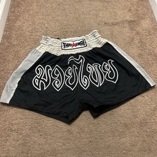 Shorts vintage Thaismai Muay Thai preto/branco kickboxing MMA luta costura interna comprar usado  Enviando para Brazil