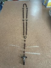 Rosário católico vintage de madeira escura com contas da Divina Misericórdia e crucifixo preto comprar usado  Enviando para Brazil