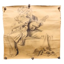 1933 lápis sobre papel esboço arte crianças menino menina guitarra canto berçário assinado comprar usado  Enviando para Brazil