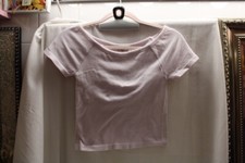Usado, Camiseta cropped manga térmica bebê super macia náilon branco doce olhos pequena/média comprar usado  Enviando para Brazil