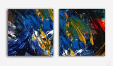 Usado, Decoração de parede contemporânea, pintura díptica abstrata, arte acrílica moderna, dupla azul comprar usado  Enviando para Brazil