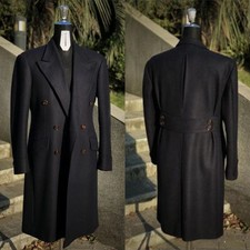 Sobretudo masculino preto ternos mistura de lã tweed casaco masculino ajuste regular peito duplo, usado comprar usado  Enviando para Brazil
