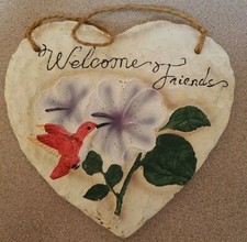 Beija-flor gesso cimento em forma de coração "Bem-vindos amigos" placa suspensa jardim comprar usado  Enviando para Brazil