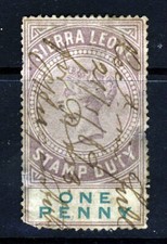 Usado, Serra Leoa Queen Victoria One Penny Lilás e Verde Fiscal Usado comprar usado  Enviando para Brazil