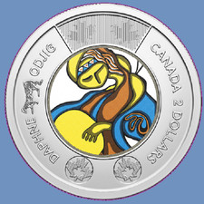 2025 Canada Life and Art of Daphne Odjig Two Dollar Colored Toonie Coin UNC $2 na sprzedaż  Wysyłka do Poland