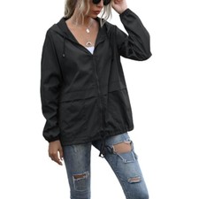 Jaqueta de chuva feminina com cordão – Roupa externa leve impermeável com capuz, usado comprar usado  Enviando para Brazil