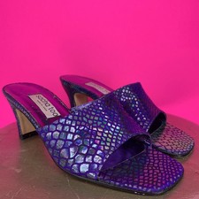 Sandália mula salto aberto Sacha muito roxa iridescente estampa de cobra tamanho 6 comprar usado  Enviando para Brazil