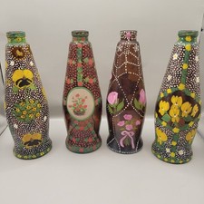 Vaso de garrafas de cerveja vazias com motivo floral pintado à mão década de 1970 assinado pelo artista conjunto 4  comprar usado  Enviando para Brazil