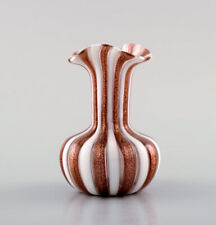 Usado, "Zanfirico" Murano, vaso listrado marrom e branco na boca soprado vidro de arte, década de 1960 comprar usado  Enviando para Brazil