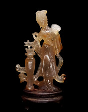 Statua Guanyin In Agata Cornalina - 19° S. Cina Dinastia Qing Intaglio In Agata na sprzedaż  Wysyłka do Poland