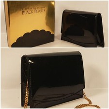 Bolsa de mão Elizabeth Taylor Black Pearls patente corrente dourada não usada A64, usado comprar usado  Enviando para Brazil