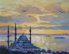Pôr do sol de Istambul, Turquia, pintura a óleo comprar usado  Enviando para Brazil