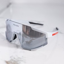 Óculos de sol PRADA Linea Rossa PS04WS cinza unissex escudo viseira novo envio hoje comprar usado  Enviando para Brazil