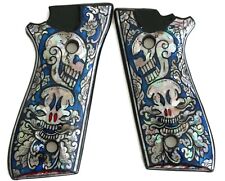 ALÇAS DE PÉROLA PARA TAURUS PT 92, 99, 100, 101 TAMANHO COMPLETO DECOCKER ARTE CAVEIRA AZUL   comprar usado  Enviando para Brazil