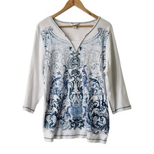 Blusa feminina CJ Banks tamanho 1X manga 3/4 strass branca azul artística fada fada ocidental comprar usado  Enviando para Brazil