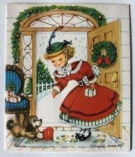 Usado, Cartão de Natal vintage linda menina filhote porta da frente Gibson comprar usado  Enviando para Brazil