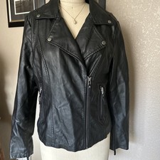 Usado, Jaqueta de couro sintético feminina Max Studio tamanho grande preta com zíper jaqueta Moto Edgy comprar usado  Enviando para Brazil