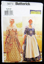 Disfraz Colonial Falda Top Gorro Gorra 18 20 22 Butterick 3071 Patrón Sin Cortar segunda mano  Embacar hacia Mexico