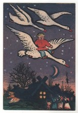 Antique Postcard "Geese-Swans" Hand Drawn Colored Fabulous lithography Old comprar usado  Enviando para Brazil