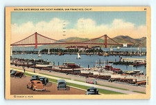 Cartão postal de linho Golden Gate Bridge and Yacht Harbor São Francisco Califórnia G5 comprar usado  Enviando para Brazil