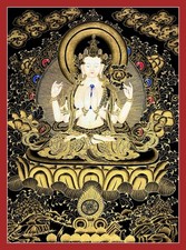 Raro pintado a mano tibetano Avalokitshvera Thangka pintura Om yoga Chenrezig A segunda mano  Embacar hacia Mexico