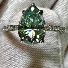 RARO ANEL SOLITÁRIO DE DIAMANTE AZUL EM FORMA DE PERA COM CERTIFICAÇÃO 6 QUILATES, PRATA ESTERLINA 925 comprar usado  Enviando para Brazil