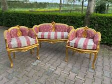 Conjunto de Sofá com Cadeiras Luís XVI Vintage Francês Listra Dourada Damasco 3 Peças Elegante comprar usado  Enviando para Brazil