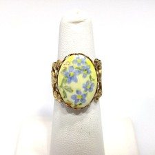 Anel de filigrana floral azul, cerâmica oval pintada à mão, tamanho 6 dos EUA, joias vintage comprar usado  Enviando para Brazil