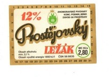 Czeska etykieta piwa - Jihomoravske Pivovary, Prostejov -Prostejovsky Lezak na sprzedaż  Wysyłka do Poland