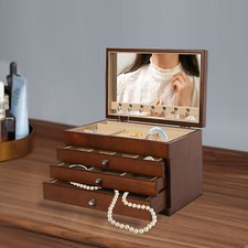 4 camadas 3 gavetas estojo de joias pulseiras organizador de caixa de armazenamento de madeira  comprar usado  Enviando para Brazil