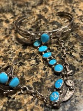 Linda turnê anel pulseira escrava turquesa esterlina nativa americana comprar usado  Enviando para Brazil