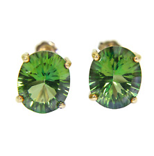 Brincos grandes de ouro amarelo 9 quilates topázio verde kiwi corte côncavo comprar usado  Enviando para Brazil