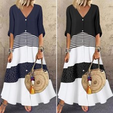 Vestido longo feminino folgado plus size floral verão multicolor botão conforto E comprar usado  Enviando para Brazil