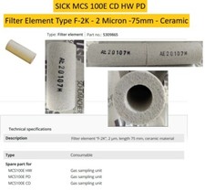 Filtro SICK MCS 100E CD HW PD - CERÂMICA tipo F "2K" 2 mícrons - 75 mm  comprar usado  Enviando para Brazil
