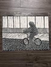 Sasquatch bike linocut for sale  Fort Worth