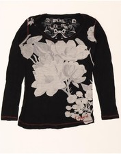 Blusa DESIGUAL Feminina Gráfica Manga Longa Reino Unido 12 Média Preta DM39 comprar usado  Enviando para Brazil