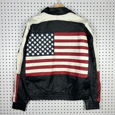 Jaqueta de couro bandeira dos EUA tamanho grande vintage anos 90 Y2K zíper completo Caribou Creek LEIA comprar usado  Enviando para Brazil