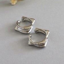 Usado, PAR Prata Esterlina Dupla Camada Martelada Brinco Ear Cuff Non Piercing Chic comprar usado  Enviando para Brazil