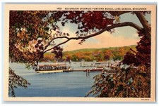 Cartão postal c1940 excursão a vapor Fontana praia doca porto lago Genebra Wisconsin comprar usado  Enviando para Brazil