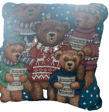Travesseiro de tapeçaria 5 ursinhos de pelúcia cantando canções de Natal 15x15 AZUL costas  comprar usado  Enviando para Brazil